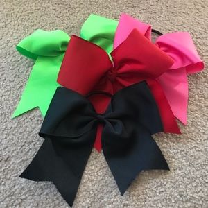 Cheer Bows 4-pc Set Black, Red, Lime Green, Pink